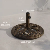 Outsunny 25lbs Cast Iron Round Patio Umbrella Base Stand, Umbrella Holder for Outdoor, Patio, Garden, Deck and Beach, Fit Dia. 1.5", 2" Pole, Bronze(m-3)