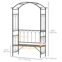 Outsunny 80" Tall Fairy Garden Arbor Arch with Bench Metal Outdoor Plant Climbing Support Trellis with 2 Seater Bench for Rose Vines Black(m-3)