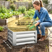 Outsunny Set of 2 Raised Garden Bed, 2 x 2 x 1ft Steel Planters for Outdoor Plants, Elevated Planter Box, Easy-to-assemble, for Flowers Herbs and Vegetables, Silver(m-3)
