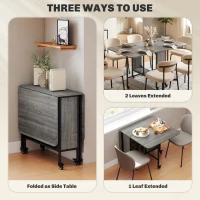 HOMCOM Folding Dining Table, Extendable Kitchen Table for Small Spaces with Storage Shelf and 6 Wheels, Distressed Grey(m-4)