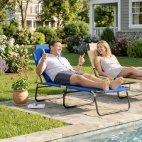 Outsunny Folding Chaise Lounge Chair, Reclining Beach Tanning Chair with Face Hole, Pillow, 4-Position Adjustable Lay Flat Sun Lounger, Steel Frame for Outdoor Patio Pool, Blue(m-1)