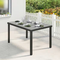 Outsunny Rectangular Patio Table for 6, Outdoor Dining Table with Wood-Plastic Composite Top and Steel Frame for Garden, Grey(m-1)
