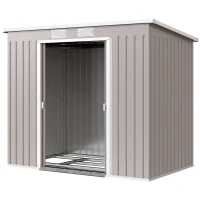 Outsunny 7' x 4' Galvanised Steel Garden Shed, with Foundation Kit - Grey(m-2)