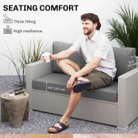 Outsunny 2 Seater Outdoor Seat Cushions with Backrest, Loveseat Double Sofa Outdoor Furniture Cushions, Grey(m-4)