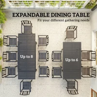 Outsunny Expandable Outdoor Dining Table for 6-8 People, 59"-89" Aluminum Patio Dining Table with Slatted Top, Dark Grey(m-4)