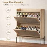 HOMCOM Shoe Cabinet with 2 Flip Drawers, Boho Narrow Shoe Storage Cabinet, Oak(m-5)