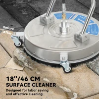 Outsunny 18" Pressure Washer Surface Cleaner with 4 Wheels, Stainless Steel Power Washer Surface Cleaner with 1/4" Quick Connector, 2 Handles, 3600 PSI, Silver(m-4)