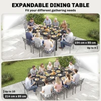 Outsunny Expandable Patio Dining Table for 8-10 People, 60.6"/84.3" Aluminum Outdoor Dining Table with Adjustable Foot Pads(m-4)