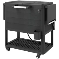 Outsunny 104 Quart Large Capacity Outdoor Cooler Cart, Patio Rolling Ice Chest with Bottle Opener Shelves Wheels, Black(m-2)