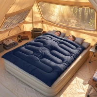Outsunny Double Sleeping Bag for Adults, Queen Size 2 Person Sleeping Bag with 2 Pillows, for Cold Weather & Warm, Blue(m-8)