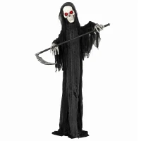 HOMCOM 6FT Life Size Halloween Animatronics, Animated Grim Reaper Halloween Decorations with Sound Touch Activated and LED Eyes(m-2)