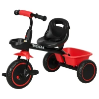 Qaba Large Kids Tricycle for Toddler 2-5 Year Old Girls and Boys, Toddler Trike Bike with Adjustable Seat, Safety Belt,  Two Storage Baskets, Red(m-11)