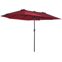 Outsunny 15ft Double-sided Patio Umbrella with Twin Canopy, Extra Large Outdoor Parasol with Crank for Pool, Deck, Market, Wine Red(m-11)