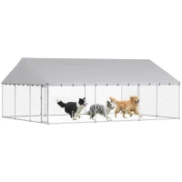 PawHut Galvanized Steel Outdoor Dog Kennel with Roof, Safety Locks, for Backyard, 19.7' x 14.8' x 7.9'(m-9)