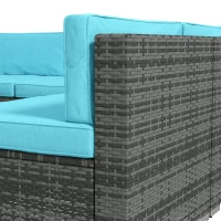 Outsunny 7 Pieces Outdoor Rattan Furniture Set, Patio Wicker Sectional Conversation Sofa Set, Blue(m-9)