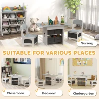 Qaba 3 Piece Kids Table and Chair Set with 6 Removable Drawers, for Classroom, Living Room, Bedroom, Nursery, Light Grey(m-7)