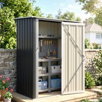 Outsunny 5 x 3ft Outdoor Storage Shed Metal Garden Shed Cabanon with Sloped Roof, Lockable Door for Tool, Grey(m-1)