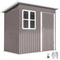 Outsunny 7' x 4' Galvanised Steel Outdoor Storage Shed, Garden Shed with Window, Lockable Wide Door and Air Vents, Warm Grey(m-9)