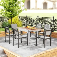 Outsunny Extendable Patio Dining Table, Aluminum Frame Outdoor Patio Table with Faux Wood Top for Garden Backyard, Natural Wood(m-7)
