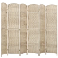 HOMCOM 6 Ft Tall Folding Room Divider, 6 Panel Portable Privacy Screen, Hand-Woven Partition Wall Divider, Light Oak(m-9)