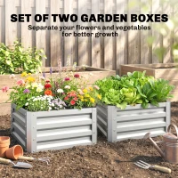 Outsunny Set of 2 Raised Garden Bed, 2 x 2 x 1ft Steel Planters for Outdoor Plants, Elevated Planter Box, Easy-to-assemble, for Flowers Herbs and Vegetables, Silver(m-4)