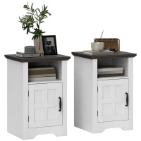 HOMCOM Set of 2 Side Tables with Barn Door and Open Shelf, Farmhouse End Tables with Cabinet, Nightstands for Living Room(m-9)