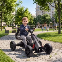 Aosom Kids Pedal Go Kart W/ Adjustable Seat, Swing Axle, Black(m-10)