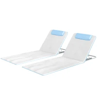 Outsunny 2 Pieces Beach Lounge Chair, Outdoor Folding Chaise Lounge Set w/ Pillow for Sunbath, Snap, Beige(m-2)