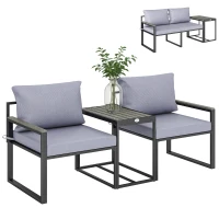 Outsunny Outdoor Bistro Set, Patio Furniture Set with 2 Chairs and Side Table for Garden Balcony Poolside, Grey(m-9)