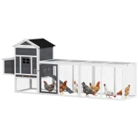 PawHut 117" Extra Large Chicken Coop with Asphalt Roof, Wooden Hen House with Slide-out Tray, Quail Hutch with Nesting Box, Grey(m-9)