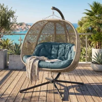 Outsunny Hanging Egg Chair with Stand, Foldable Basket Swing Chair with Removable Washable Cushion, Dark Grey(m-9)