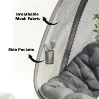 Outsunny Hanging Egg Chair, Outdoor Indoor Swing Chair with Stand, Folding Basket and Thickened Cushion, Grey(m-7)