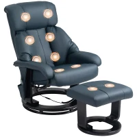 HOMCOM Massage Recliner Chair with Ottoman, 360° Swivel Recliner and Footstool, 10-Point Vibration, Blue(m-10)