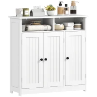 HOMCOM Bathroom Floor Cabinet, Freestanding Bathroom Storage Unit with 3 Doors, 2 Open Shelves and Adjustable Shelf, White(m-9)