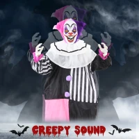 Outsunny 5.7FT Life Size Halloween Decoration, Animated Clown with Sound Activated, Light Up Eyes, Motion, Laugh(m-4)