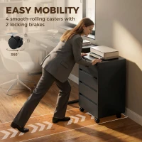 HOMCOM 4 Drawer File Cabinet, Vertical Filing Cabinet with Wheels, Modern Printer Stand for Home Office, Black(m-4)