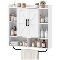 HOMCOM Bathroom Wall Cabinet, Medicine Cabinet Wall Mounted with Open and Hidden Storage Space for Bathroom, White(m-2)
