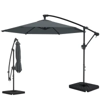 Outsunny 9.7 ft Offset Patio Umbrella with Water/Sand Fillable Weights, Garden Hanging Parasol with Locking Latch, Dark Grey(m-2)