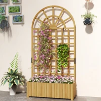 Outsunny Wooden Raised Garden Bed with Lattice Trellis, Outdoor Elevated Planter Box with Drainage Holes for Climbing Plants(m-8)