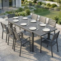 Outsunny Expandable Outdoor Dining Table for 6-8 People, 59"-89" Aluminum Patio Dining Table with Slatted Top, Dark Grey(m-7)