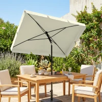 Outsunny 6.5x4ft Rectangle Patio Umbrella Aluminum Tilt Adjustable Garden Parasol  Sun Shade Outdoor Canopy Cream White(m-1)