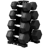 Soozier Hex Dumbbell Weight Set with Vertical Rack, 180lbs Rubber-Coated Dumbbells with Non-Slip Handles(m-13)