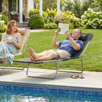 Outsunny Outdoor Lounge Chair, Portable Adjustable Reclining Seat Folding Chaise Lounge Patio Camping Beach Tanning Chair Bed with Pillow, Black(m-8)