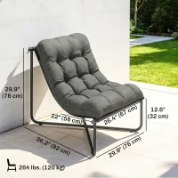 Outsunny Outdoor Patio Chair, Comfy Sling Lounge Chair with Cushion, Breathable Wide Seat, Steel Frame, Dark Grey(m-3)