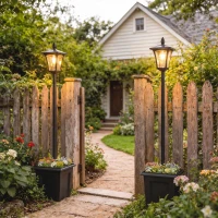 Outsunny 63" Solar Lamp Post Lights 2 Pack, Waterproof LED Solar Light Posts with Planter, Black(m-1)