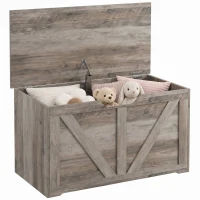 HOMCOM 31.5 Inches Storage Chest, Storage Trunk with Safety Hinge for Living Room, Grey Wood Grain(m-13)