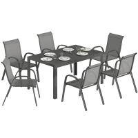 Outsunny 7 Pieces Outdoor Dining Set for 6, Patio Furniture Set with Rectangular Patio Table and Stackable Chairs, Light Grey(m-9)