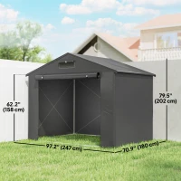 Outsunny 8' x 6' Portable Shed, Waterproof Bike Tent with Roll-up Zipper Door, Vent and Galvanised Metal Frame, Dark Grey(m-3)