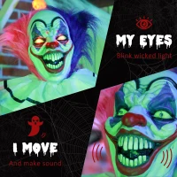 Outsunny 5.7FT Life Size Halloween Decoration, Animated Clown with Sound Activated, Light Up Eyes, Motion, Laugh(m-5)
