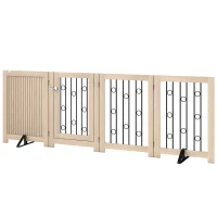 PawHut reestanding Dog Gate, Wooden Foldable Pet Gate with 4 Panels, Walk-Through Door, Support Feet, Non-Slip Mats(m-2)